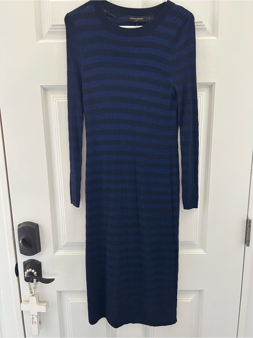 Banana Republic Navy and Black Striped Long Sleeve Knit Dress